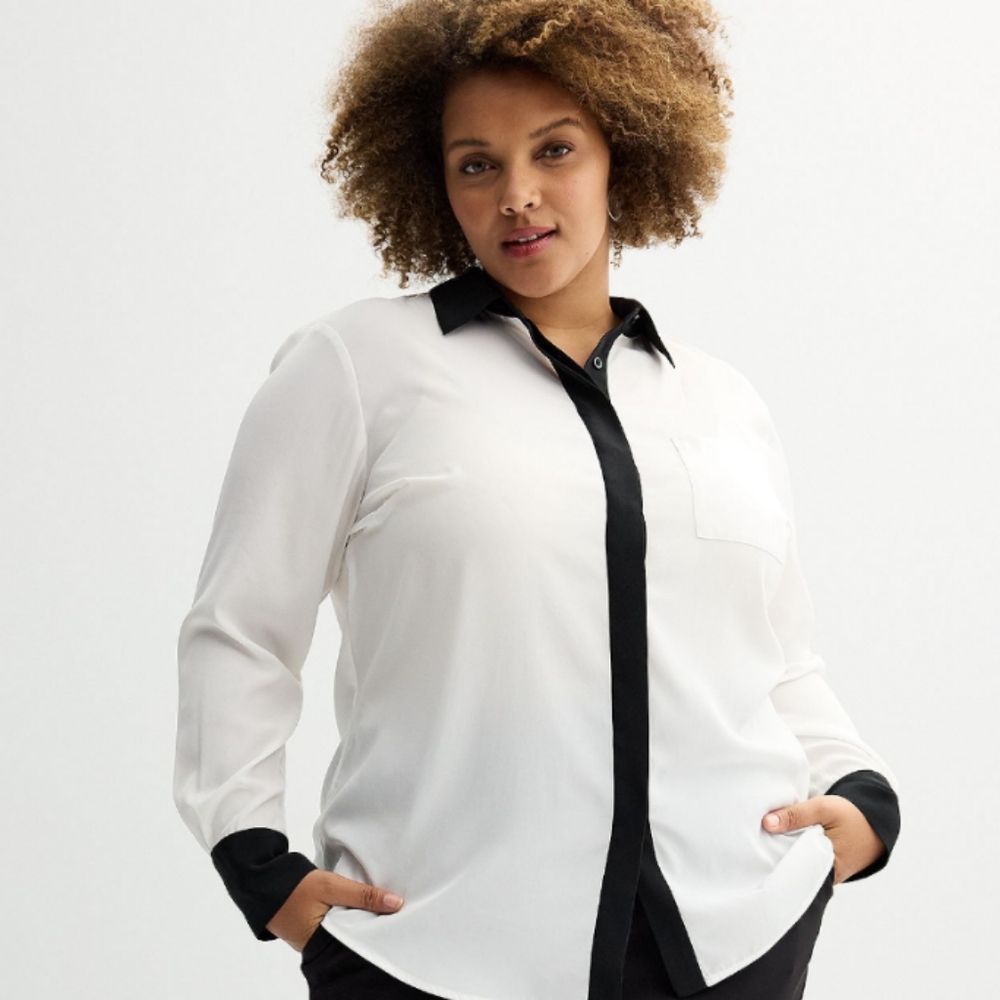 NWT Nine West Black and White Button Down Shirt